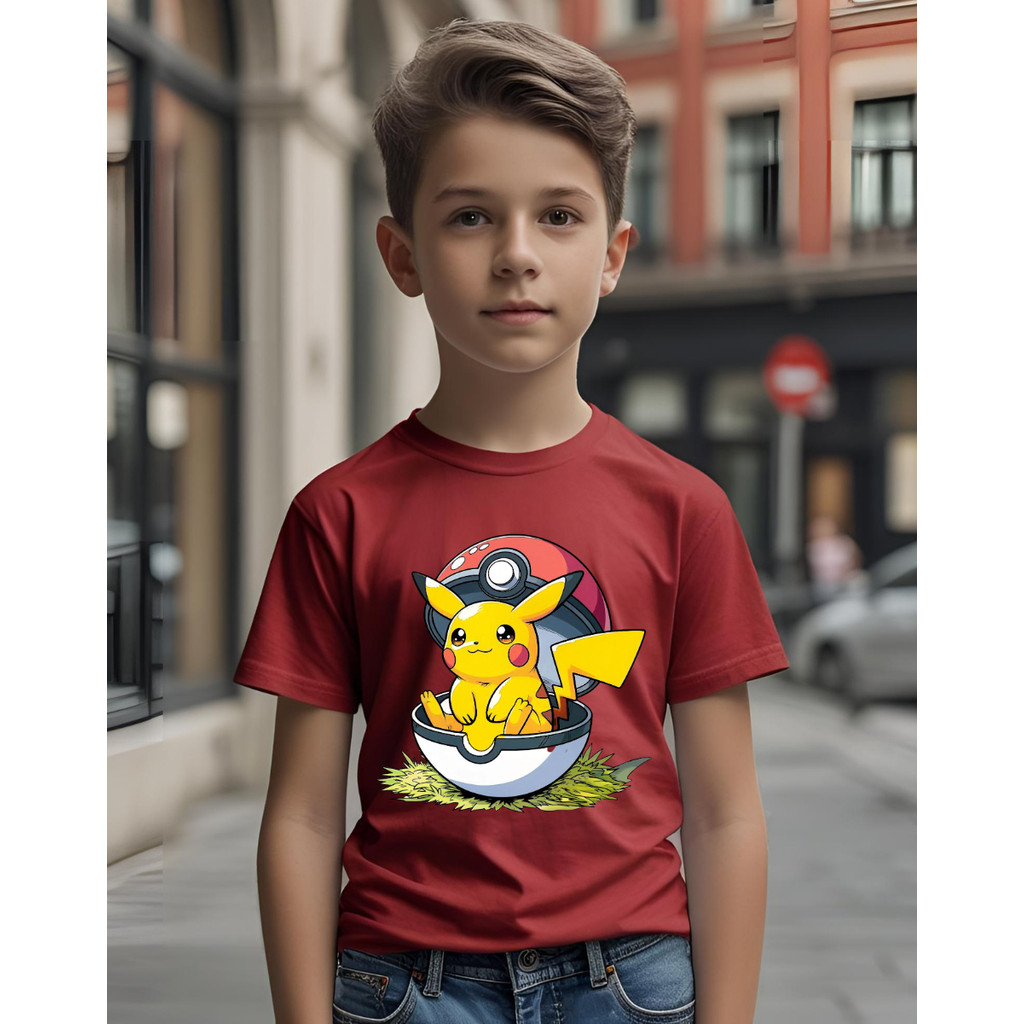 Camiseta Pokémon Pikachu Infantil Masculino Camisa Estampada Pokebola Personagem Geek