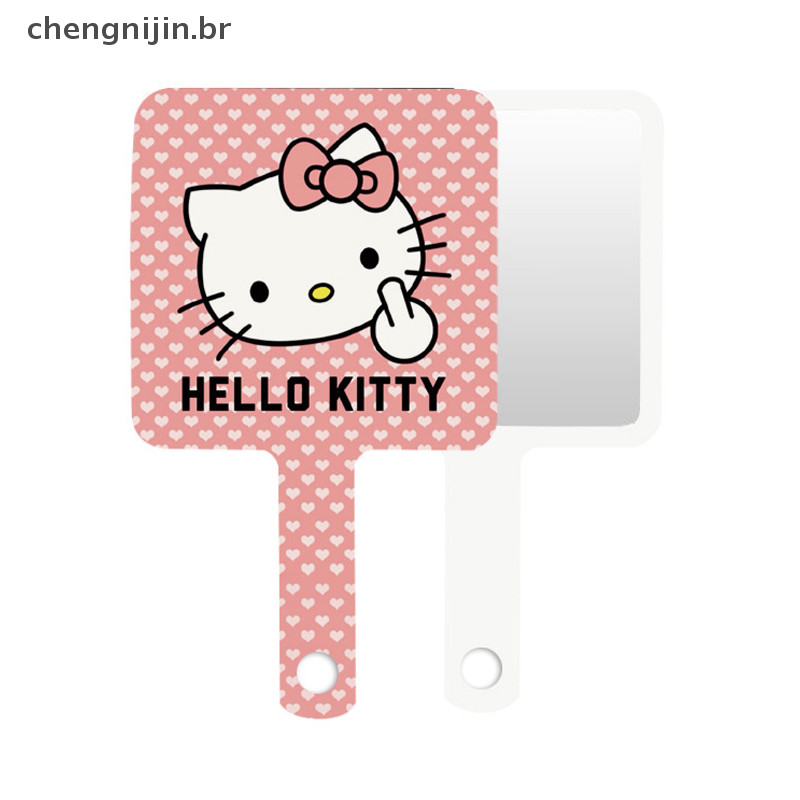 chengnijin Kawaii Sanrio Anime Handle Mirror Cute Hello Kitty Cartoon Portátil De Alta Visual Maquiagem Mirro Presentes Para Meninas BR