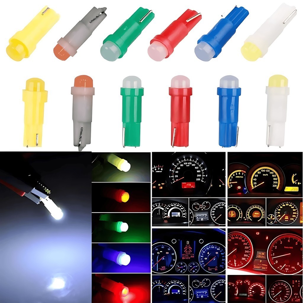 Lâmpada automotiva T5 COB painel pinguinho moto carro branco azul verde azul cristal e vermelho - unidade