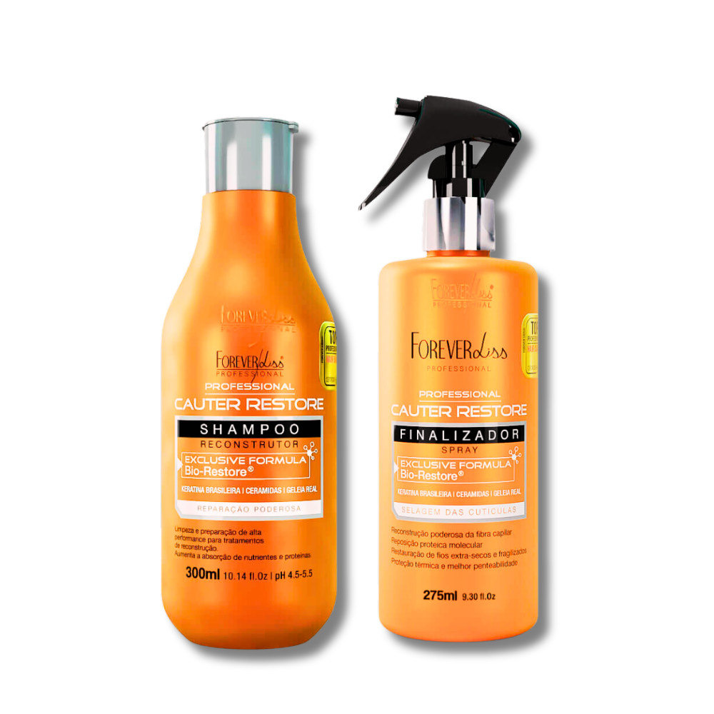 Forever Liss Kit Cauterização Capilar Cauter Restore - Shampoo 300ml +Spray Finalizador 275ml