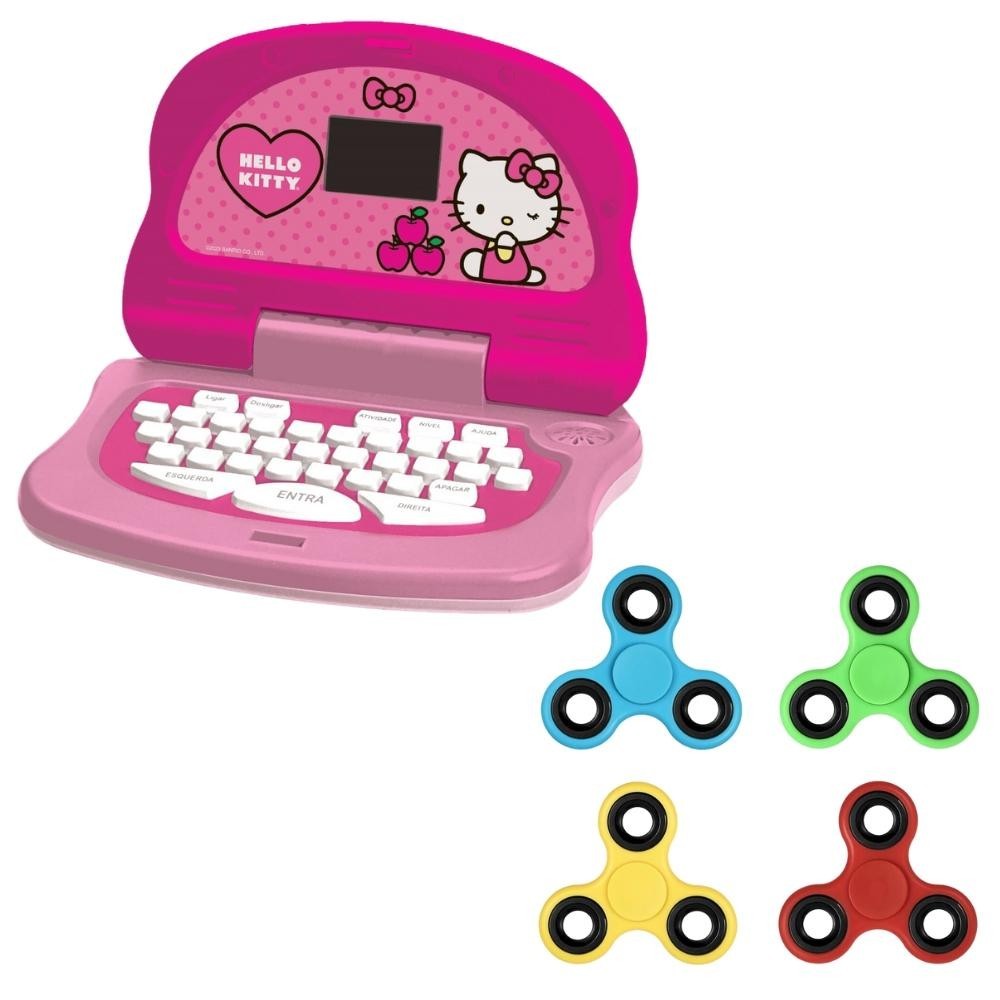 Kit Laptop Infantil Educativo Candide Hello Kitty Tech Bilíngue + 1 Fidget Spinner Sortido - Mom & Baby