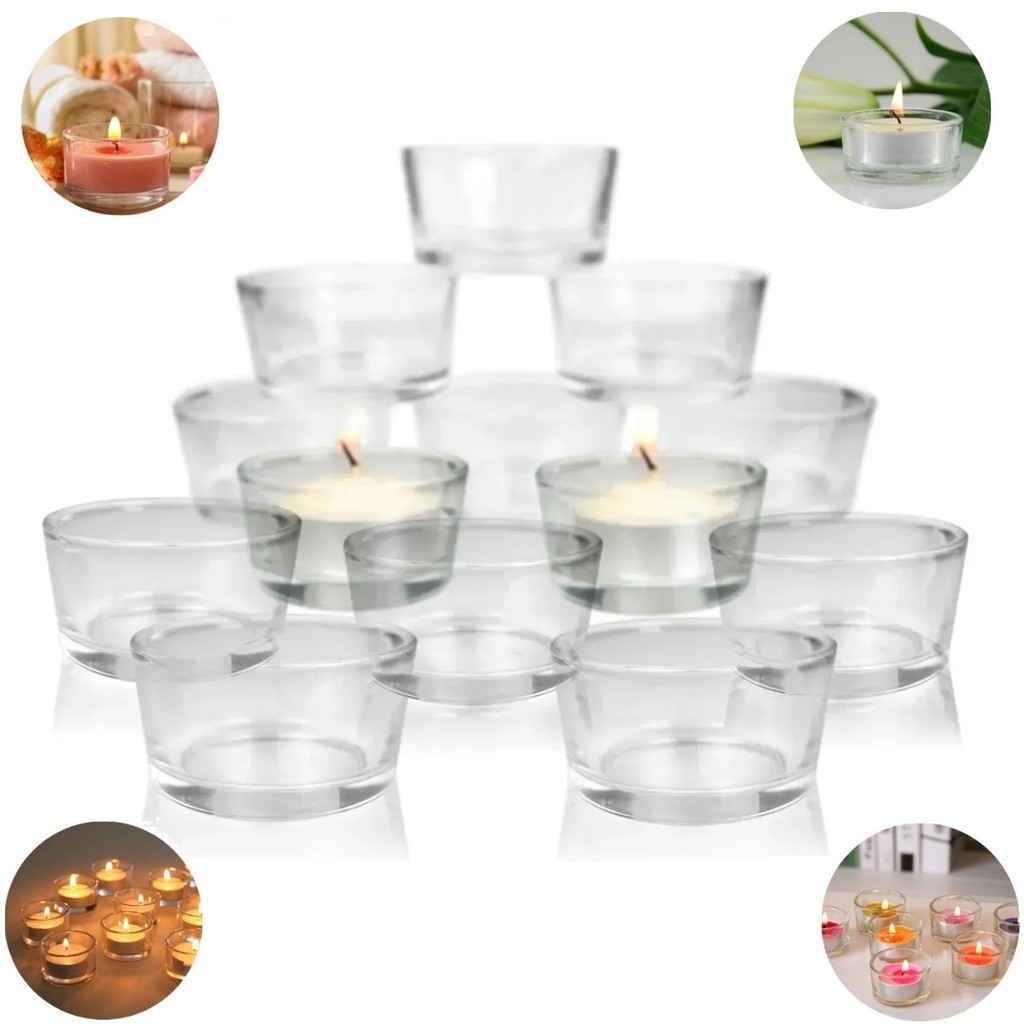 50 Castiçal Redondo de Vidro Pra Decoração Copo Porta Velas