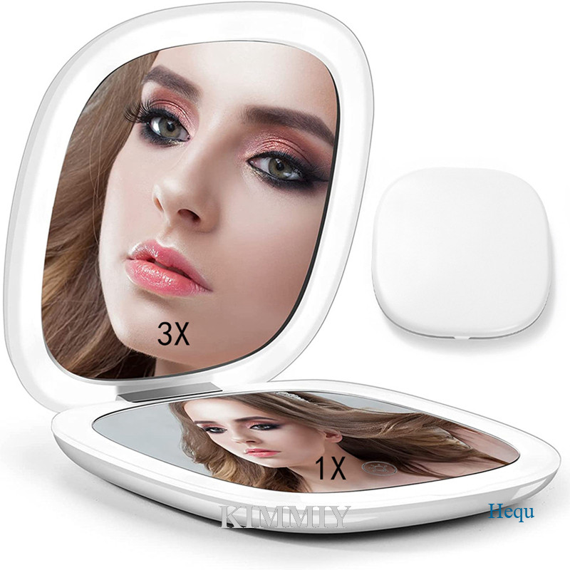 KIMMIY Pocket Magnifying Mirror Compact Com Leds Recarregáveis E Reguláveis Presentes De Espelho De Viagem