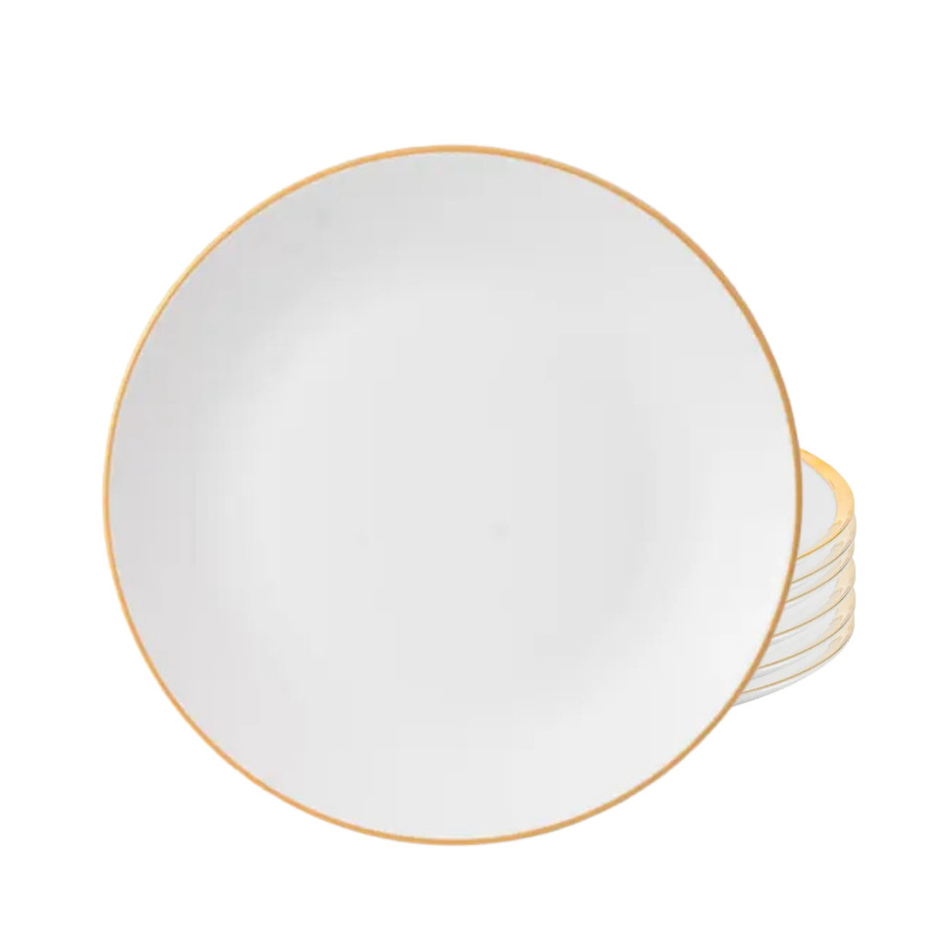 Jogo Pratos De Sobremesa Kit 6 Peças Porcelana 19cm Luxo Borda Dourada Legacy Gold - Home & Living