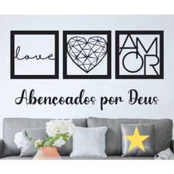 Quadros Decorativos para Decoração de Quarto Sala Casa Cozinha + Frase Abençoados por Deus em MDF