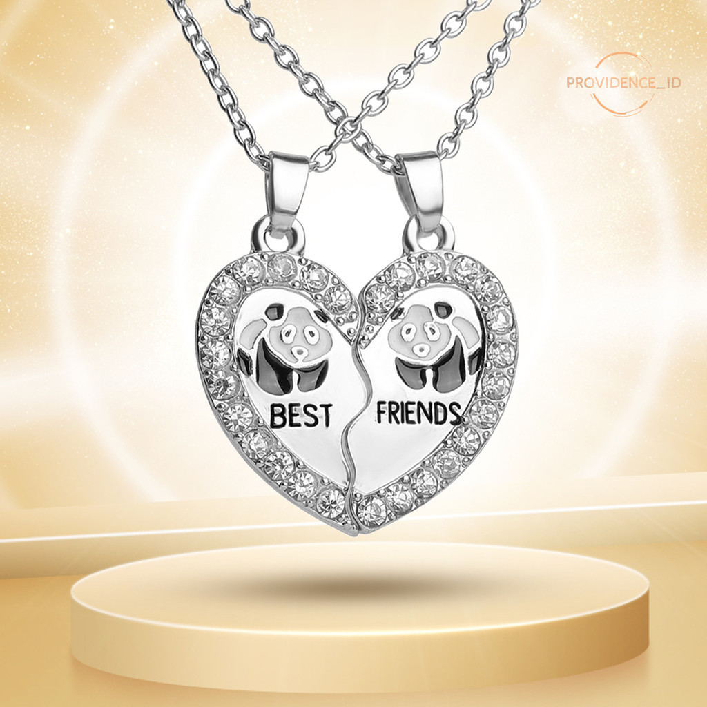 [PRO] 2Pcs Brilhante Rhinestone Colares De Amizade Gift BEST FRIENDS Panda Heart Pendant Jóias Acessório