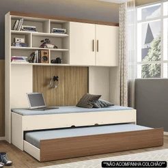 Quarto Infantil Modulado 2 Portas Com Bicama Chiara Off White/Carvalho - Phoenix