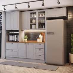 Cozinha Compacta 4 Peças Com Aéreo Basculante Amy Casa 812 Cinza