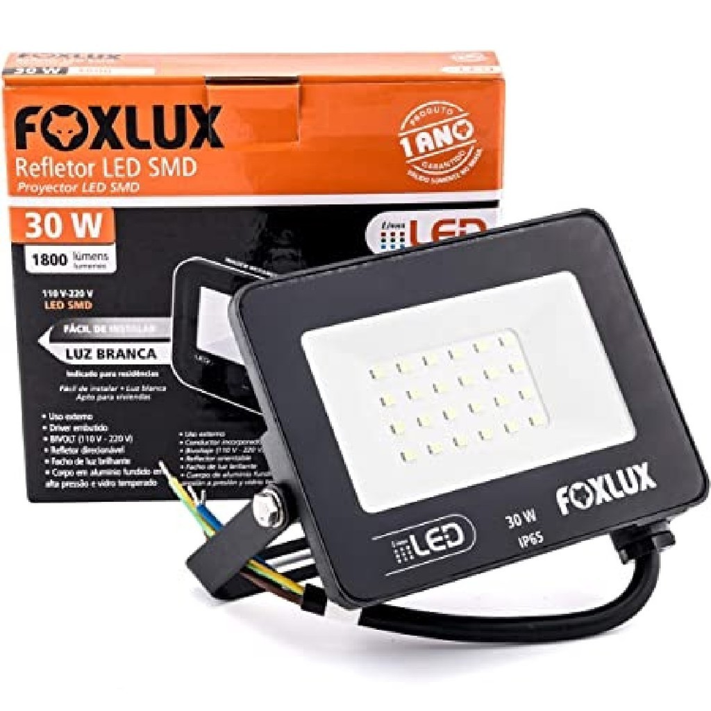 Refletor LED 30W Bivolt, Luz Branca (6.500K) Foxlux - Home & Living
