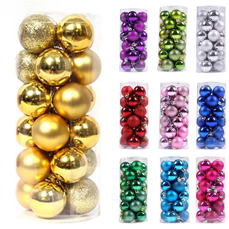 24 Pçs Bolas Coloridas De Natal Com Glitter Para Decoração De Árvore De Natal/Decoração De Natal