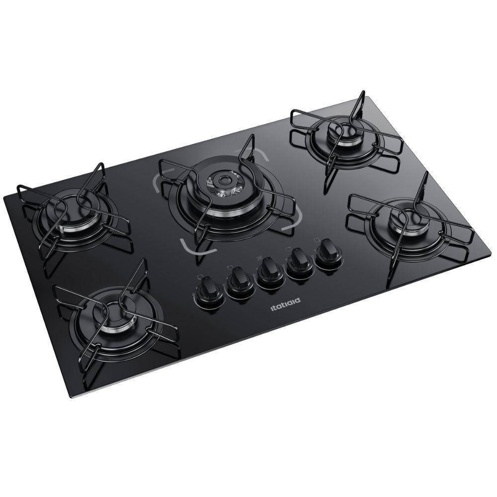Cooktop 5 Bocas Itatiaia Essencial Vidro Temperado Gás Tripla Chama 5Q Preto Bivolt - 3700...