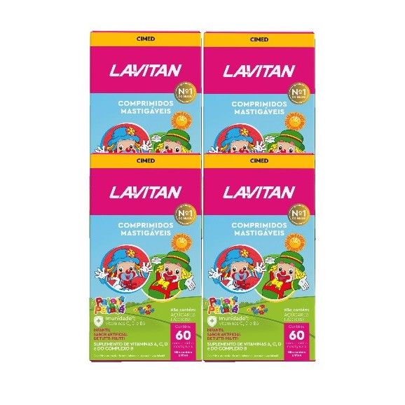 Kit 4x Lavitan Kids Sabor Tutti-Frutti 60 comp. cada - Cimed