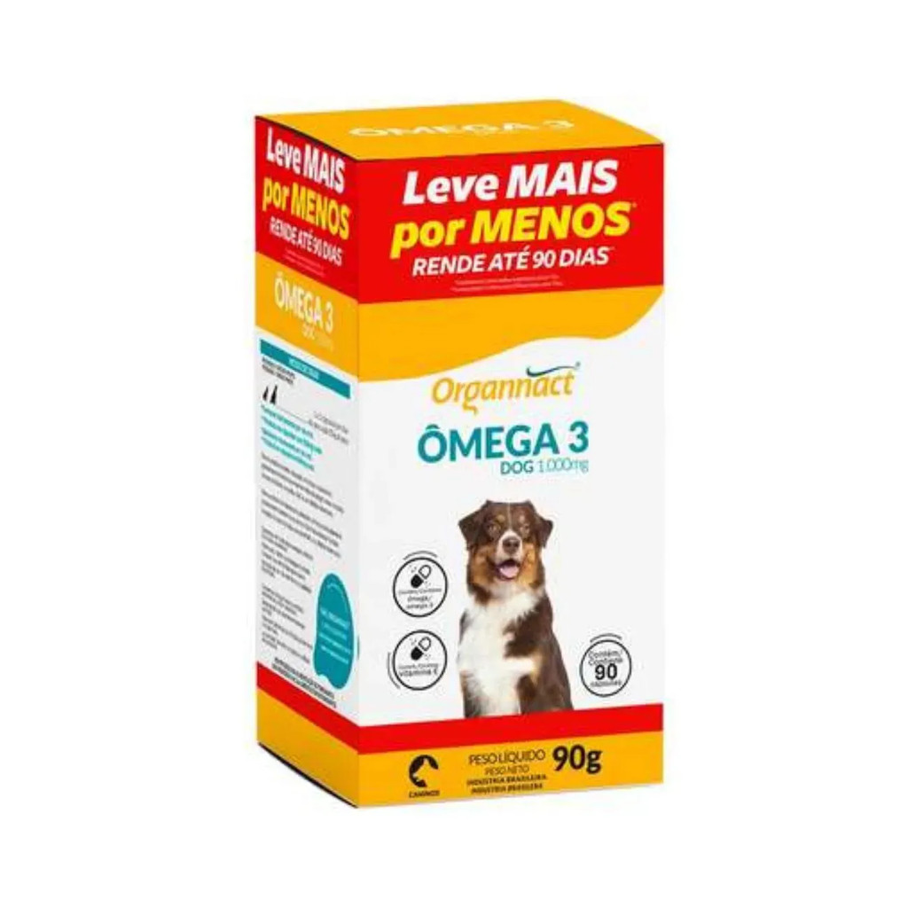 Suplemento Omega 3 Dog 1000mg 90gr 90 Capsulas Cão Organnact