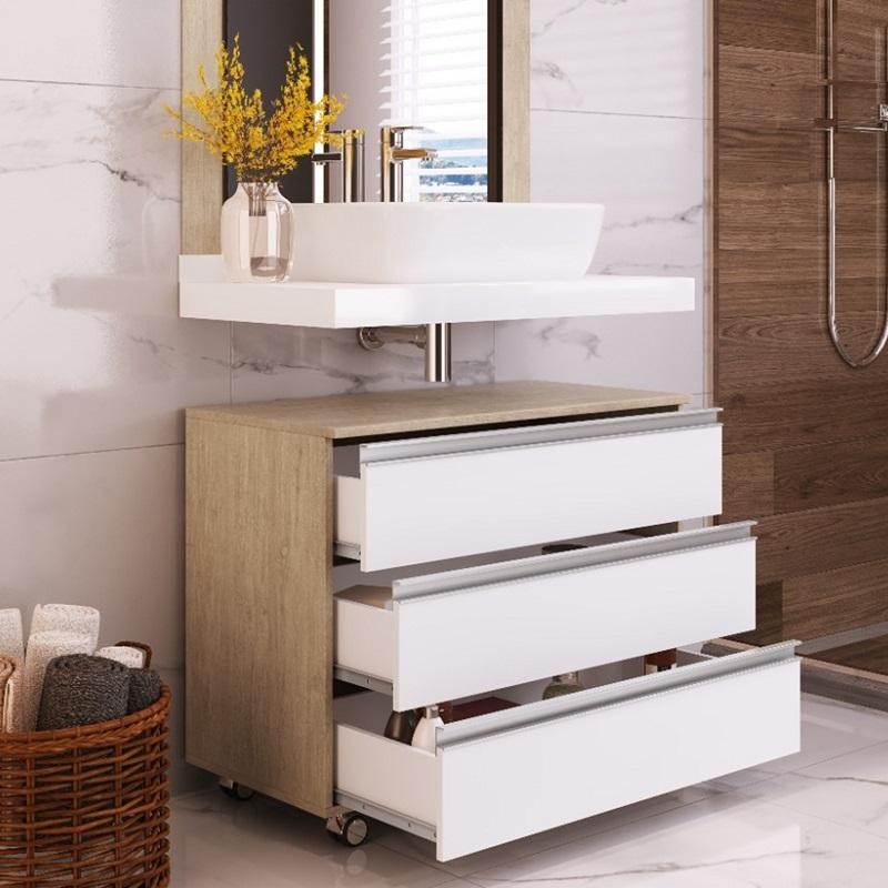 Gaveteiro Gabinete Banheiro Rodinhas 60cm 3 gavetas Multiuso em Oferta na Shopee