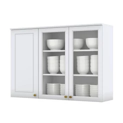 Armário Aéreo 3 Portas Com Vidro 120 Cm Americana Branco Hp - Henn