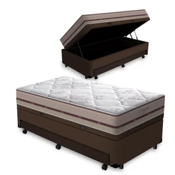 Cama Box Baú com Colchão de Molas Ensacadas D'Angelis Classic + Auxiliar Unique Solteiro 88 cm