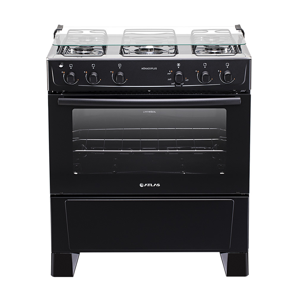 Fogão 5 Bocas Atlas Mônaco Plus com Mesa Inox e Acendimento Automático Preto Bivolt em Oferta na Shopee