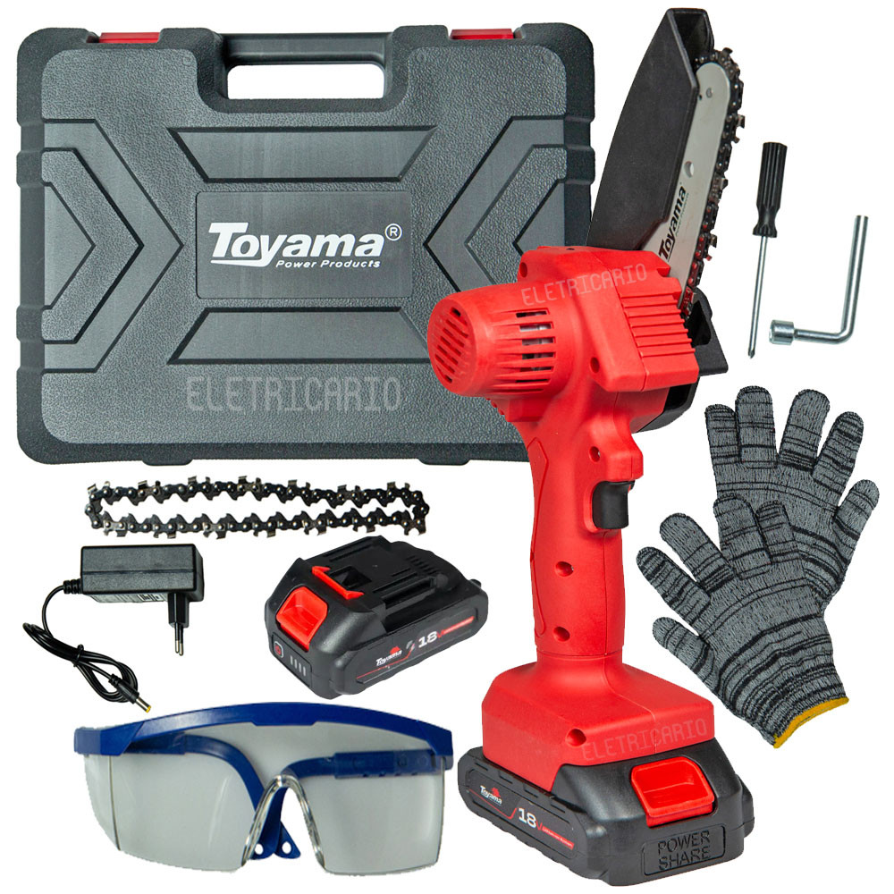 Cortadora Galhos Mini Motosserra Portátil Sem Fio 18V Toyama - Acompanha 2 Baterias Maleta e Brinde