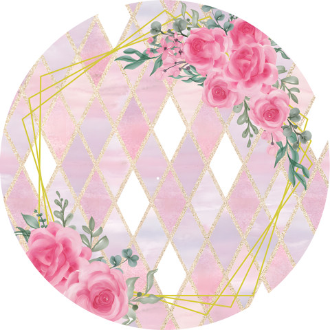 NOVO Painel Festa Infantil Redondo Floral, Fundo Geométrico Rosa e Branco + Arco, Suporte incluso. Fazemos personalizado com qualquer tema. Confeccionado em Lona fosca, impressão de alta resolução. cenário , p/ Decoração