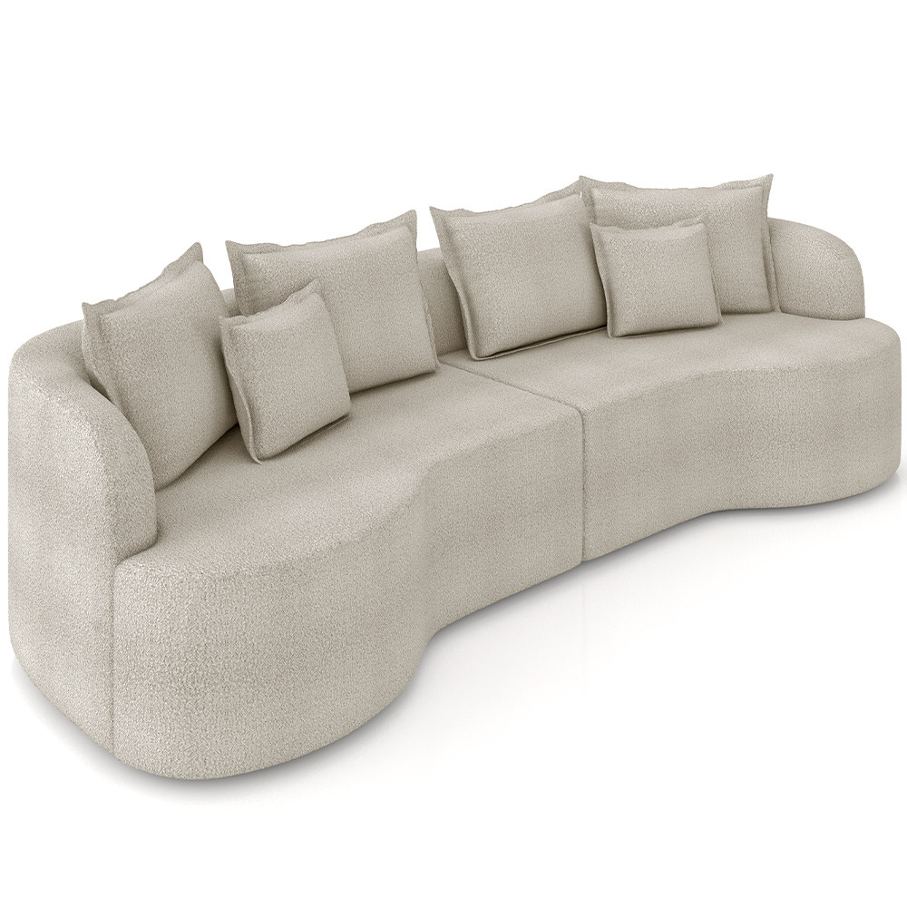 Sofá 3 Lugares Orgânico Sala De Estar Living 230cm Ekos K01 Bouclê Bege - Lyam Decor