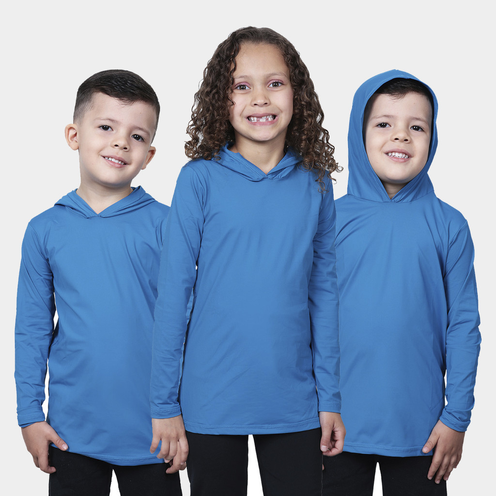 Kit 3 Camisa Uv Infantil Térmica Proteção Solar Com Capuz Feminina Masculina Com Blusa Segunda Pele
