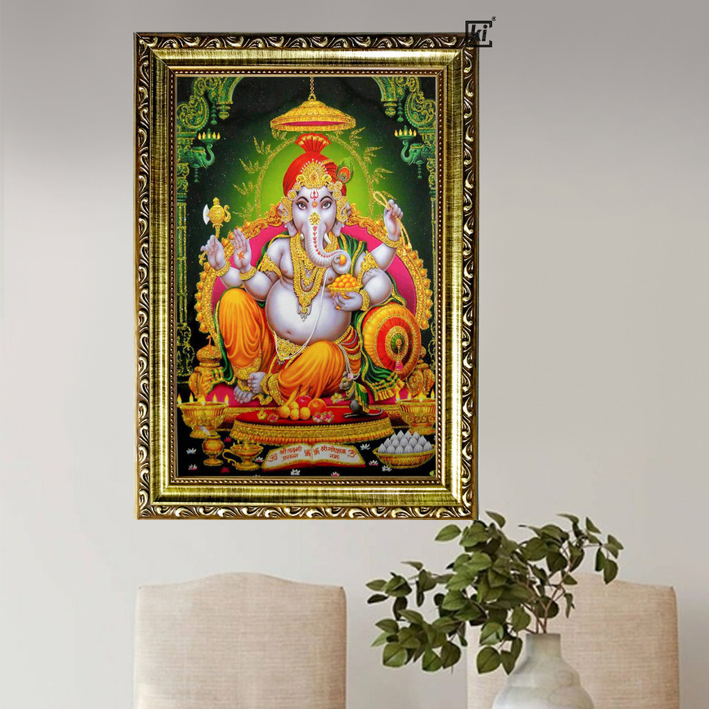 Quadro Moldura Hindu Ganesha Devi Kali Trabalhada 35x47xcm