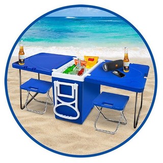 Super Caixa Térmica Cooler Multifuncional 32 L Com Mesa E Cadeira Praia Camping 5 Em 1