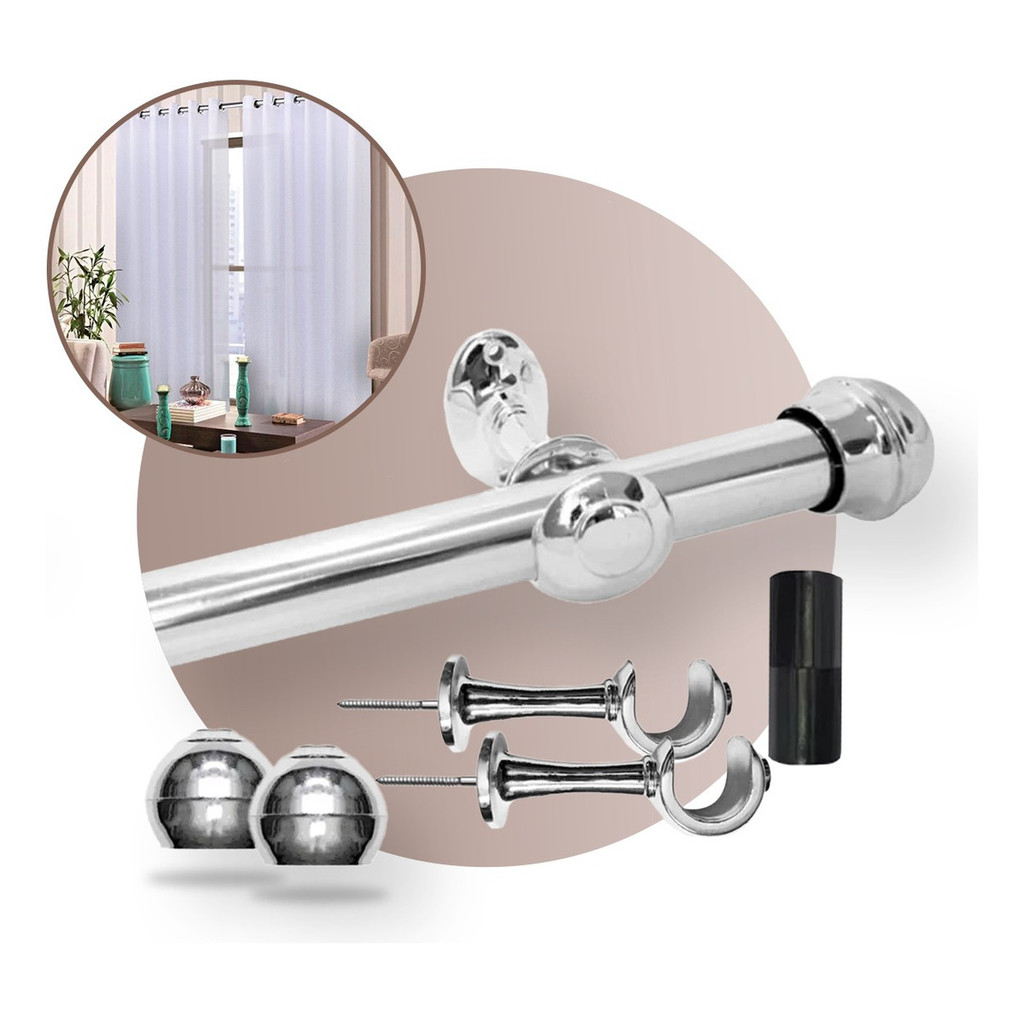 Varao Bastao Cortina Simples 2,40m Cromado 28mm Quarto Sala Varal Grosso completo Tubo Barra Modelo em Oferta na Shopee