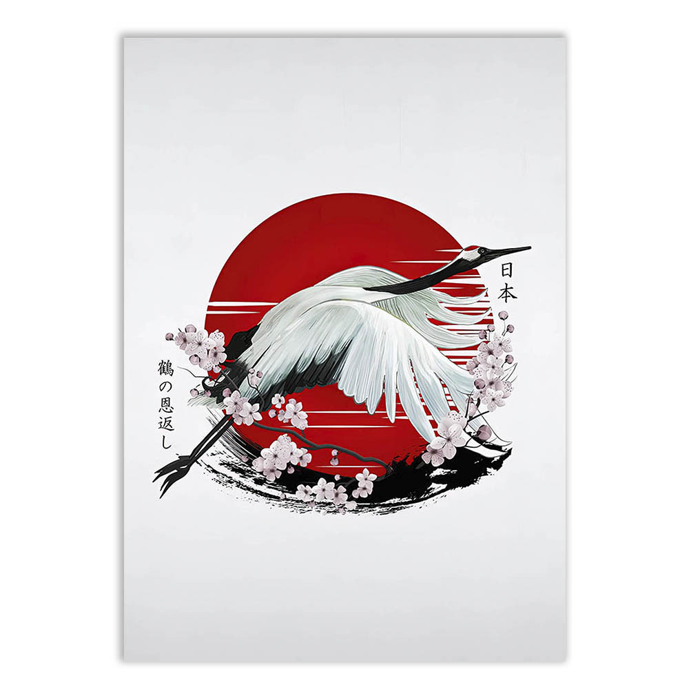Placa Decorativa Japão Garça E Cerejeira Decoração Poster