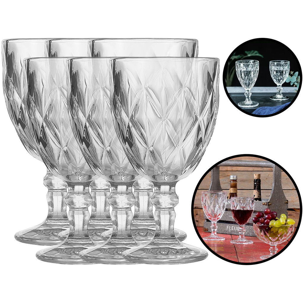 Conjunto De Taças Diamond Transparente Em Vidro Para Vinho Água Sucos 330ml 6 Unidades