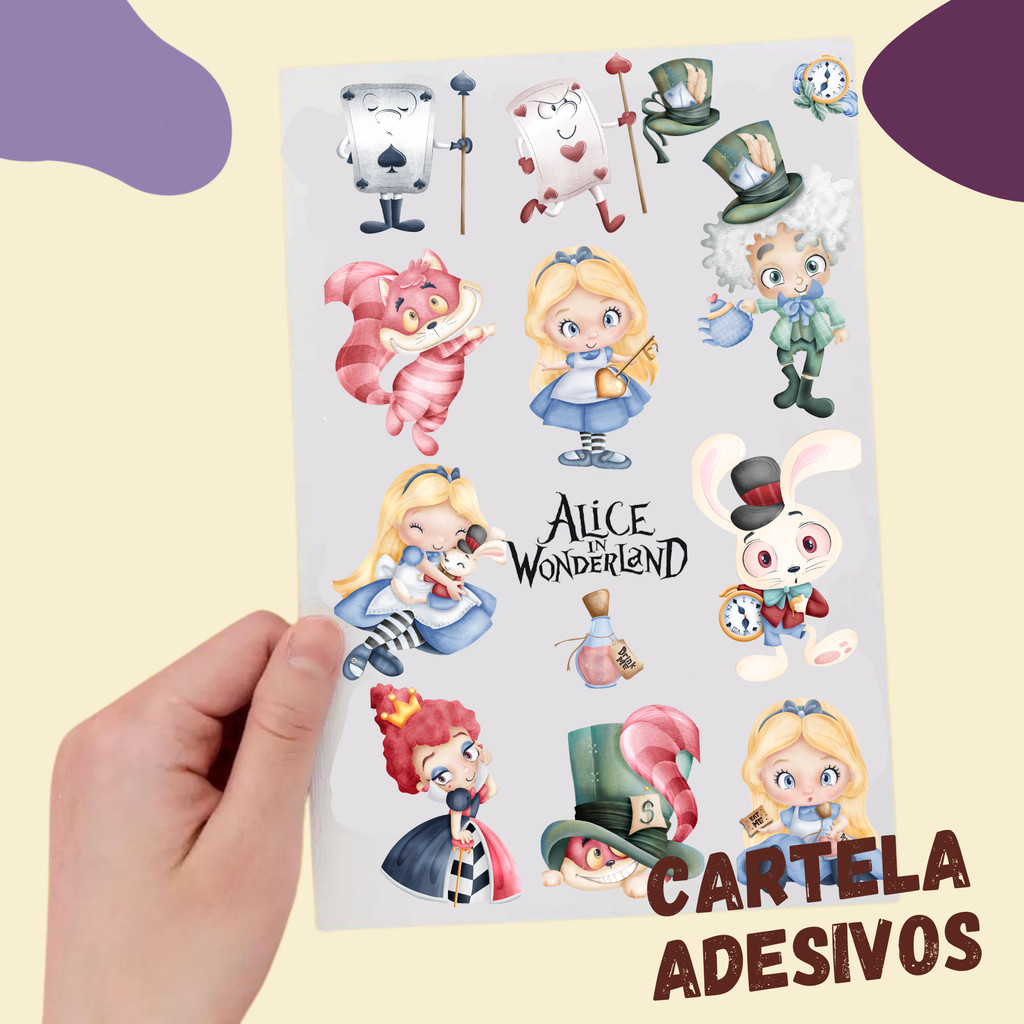 30 CARTELAS DE ADESIVO ALICE NO PAIS DAS MARAVILHAS  FESTA FIGURINHA FIGURINHAS ANIVERSÁRIO BRINDE