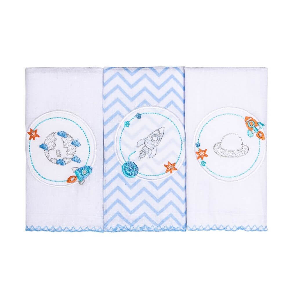 Kit Pano De Boca Papi Bordados Karinho Planetas - 03 Peças em Oferta na Shopee