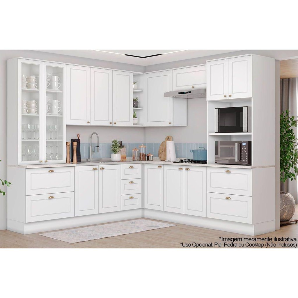 Cozinha Completa Americana 10 Peças (3 Armário + 2 Paneleiros + 3 Balcões + 2 Complementos) C5P57 Branco - Henn em Oferta na Shopee