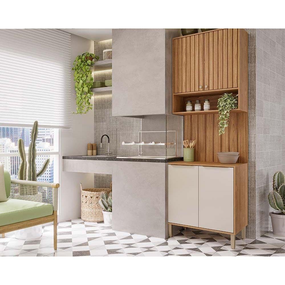 Cozinha Completa Divina 3 Peças (1Aéreo+1Balcão+1Complemento) CZ006 Freijo/Off White - MGM em Oferta na Shopee