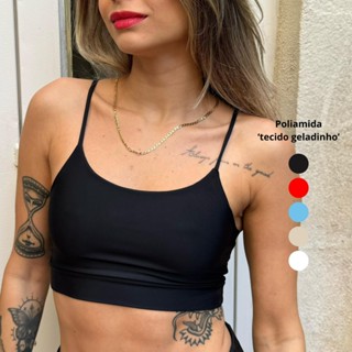 Top em Poliamida Academia Fitness Duplo - Alça Fina Suplex Compressão em Oferta na Shopee