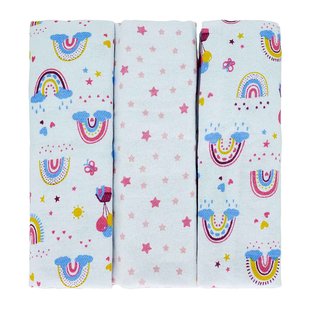 Kit Cueiro Bublim Estampado Arco-Íris 100cm x 80cm - 3 Peças - Mom & Baby