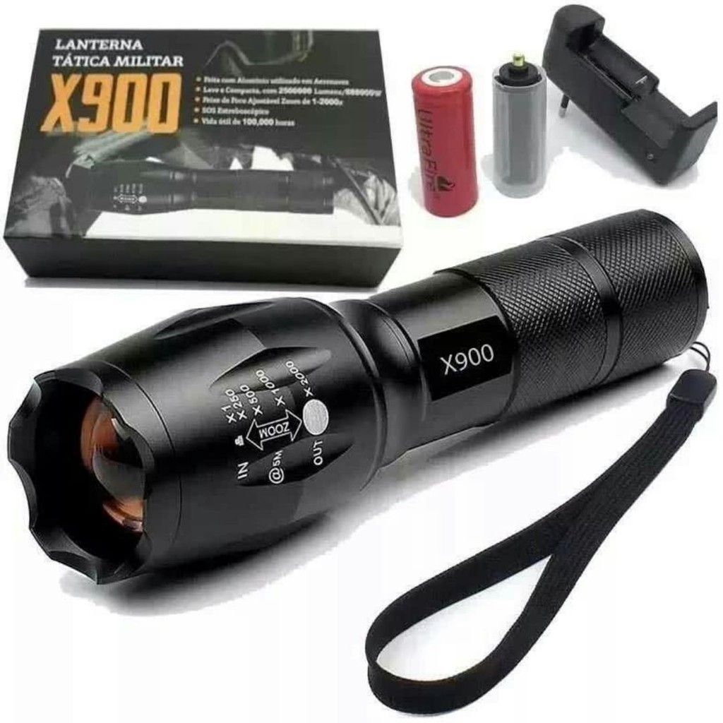 Lanterna X-zhang T Recarregável X900 Cor da lanterna Preto Cor da luz Branca