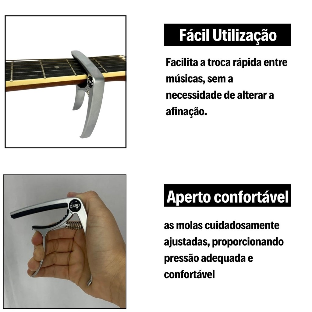 Detalhes do Capotraste Violão Guitarra Bravo BA112 Profissional Zinco