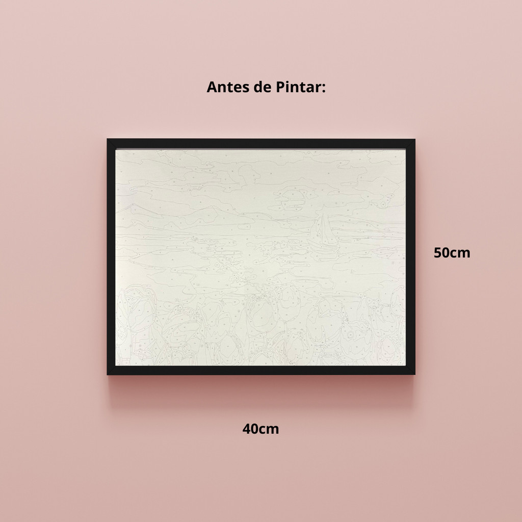 Pintura Numerada em Tela 40x50 por do Sol com Tulipas Sinoart C3040-w8098