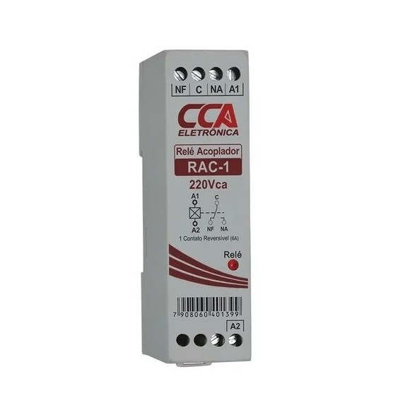 RELE ACOPLADOR 220VCA 1 CONTATO REVERSIVEL PARA PAINEL ELETRICO E AUTOMACAO