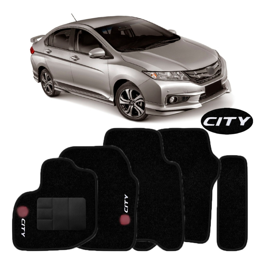 Kit de tapetes 5 peças específico City 2015 16 17 18 19 2020 Carpete Preto