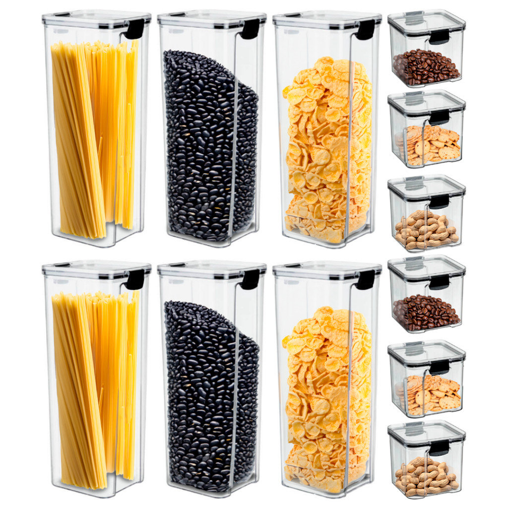 Kit 12 Peças Herméticos 6 POTES 2,15L + 6 POTES 710ml  Com Trava Reforçada 100% Vedado Porta Mantimentos Organizadores