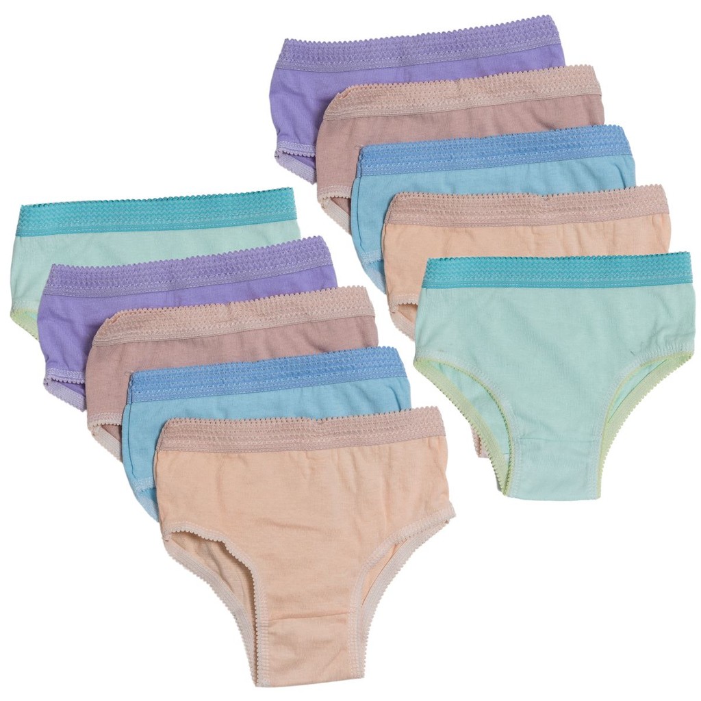 Kit 10 Calcinhas Menina Infantil Lisa Básica Confortável Com Elástico Na Cintura Algodão Conforto