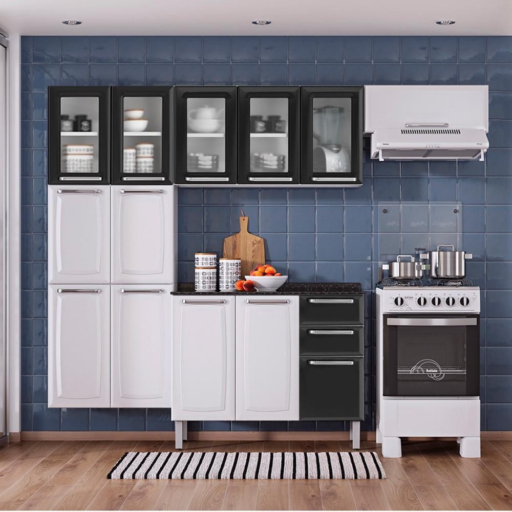 Cozinha Itatiaia Luce Compacta 4 Pecas 5 Vidros Branco/Preto Paneleiro Armário Aéreo em Oferta na Shopee
