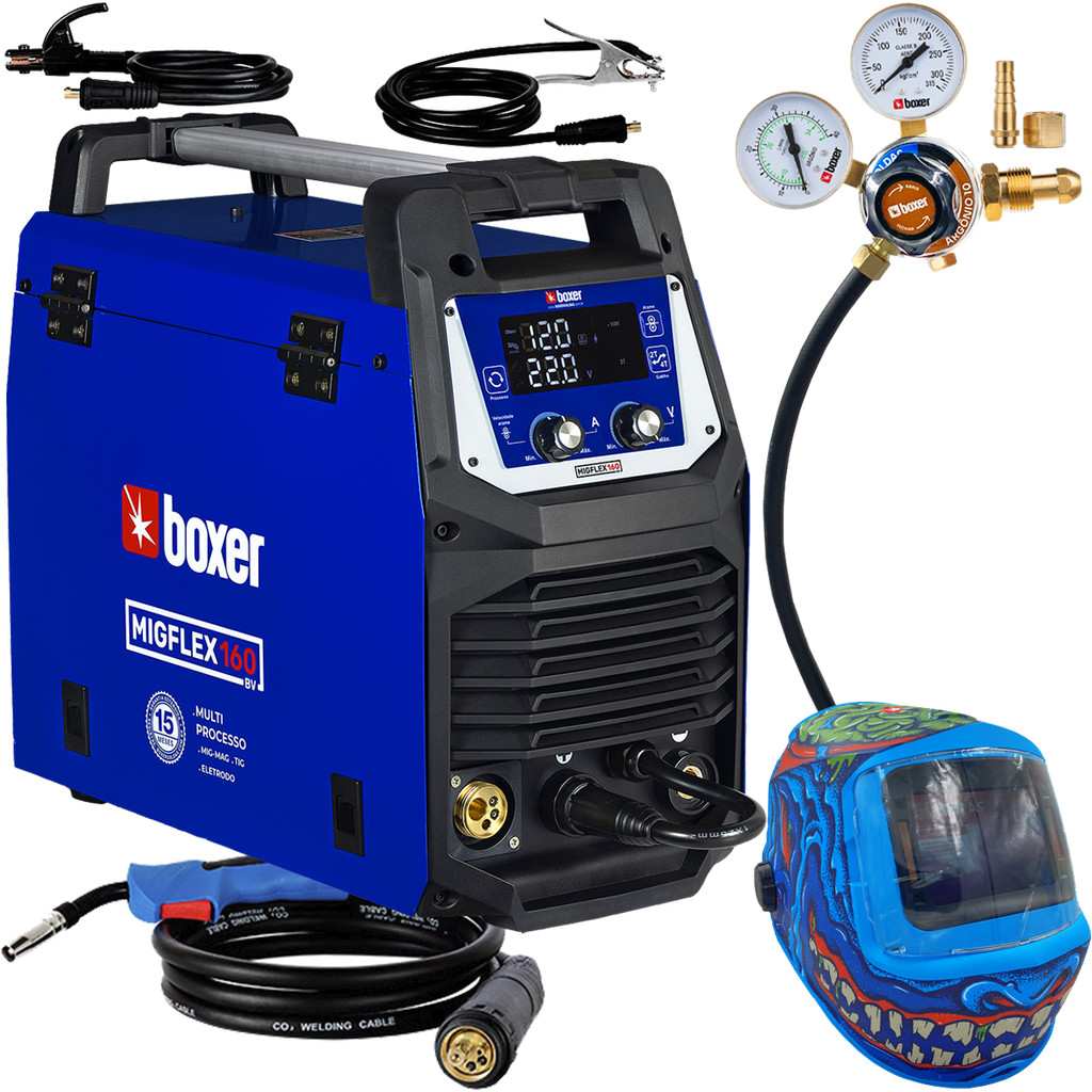 Kit soldador Maquina De Solda Inversora Multiprocesso Mig Flex 160 Tig Eletrodo Mascara Automática Regulador