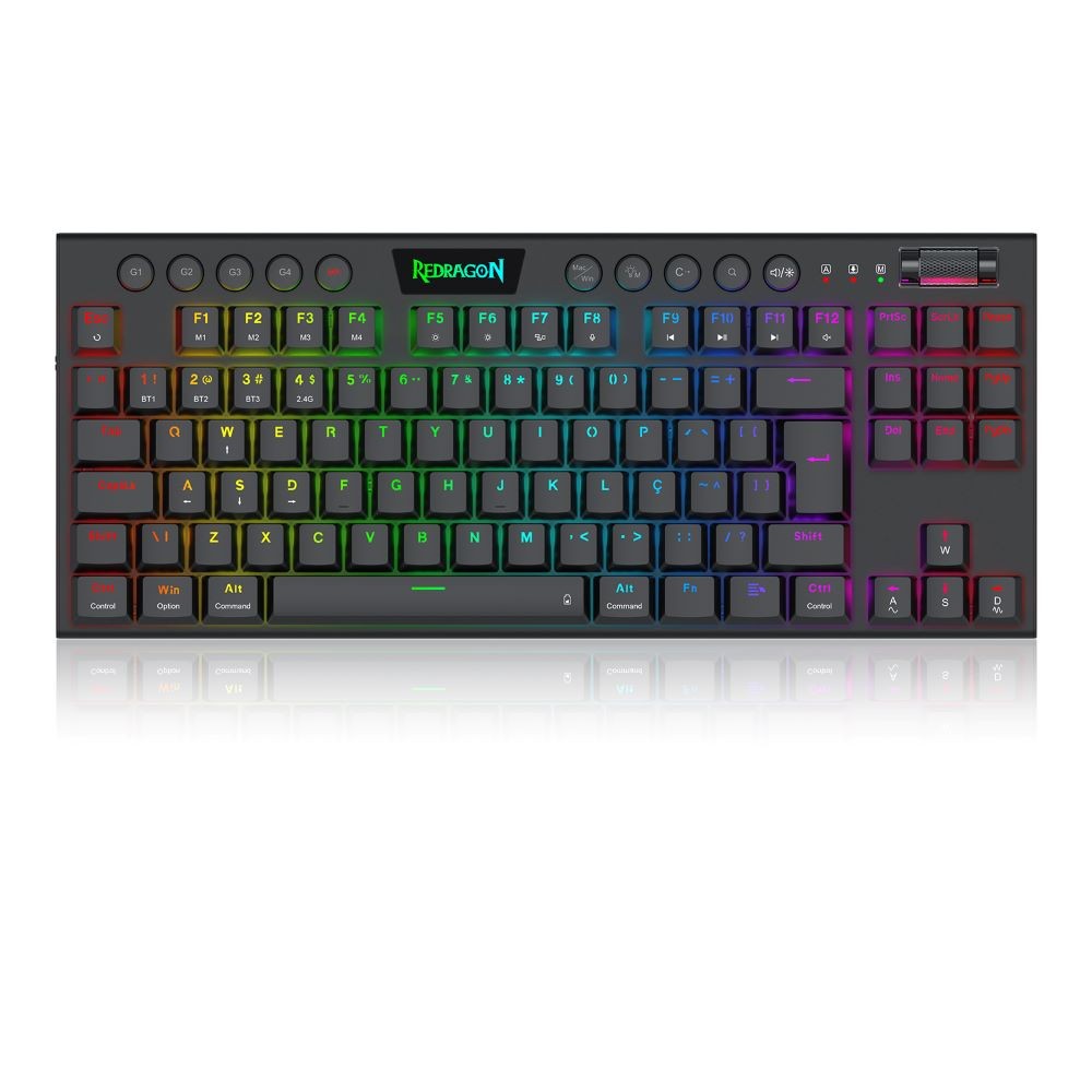 TECLADO MECANICO USB GAMER HORUS PRO TKL RGB WIRELESS SWITCH BROWN REDRAGON K621RGB-PRO PRETO
