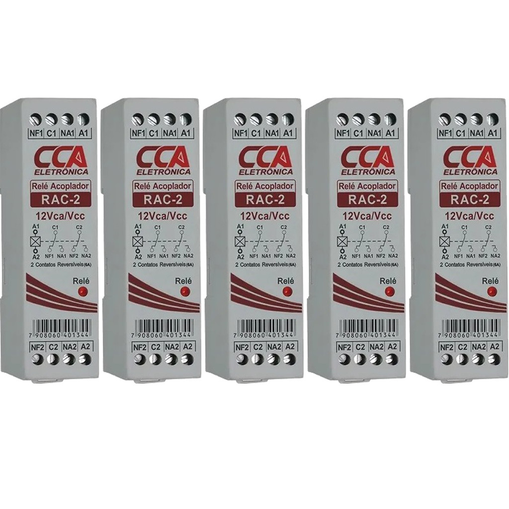 KIT 05 RELE ACOPLADOR 12VCC 2 CONTATO REVERSIVEL SIBRATEC