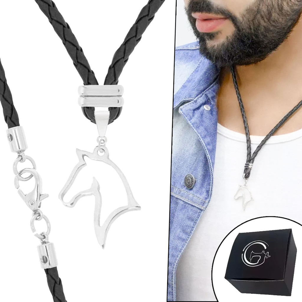 Colar Cordão Trançado Cavalo Vazado Mosquete em Aço Inoxidável