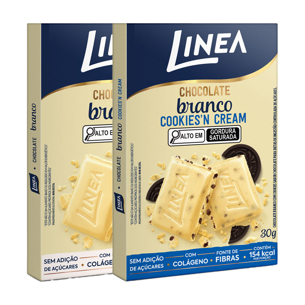 Kit 2 Chocolates Individuais Linea Sabor Branco e Cookies’n Cream 30g