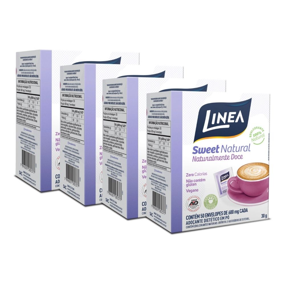 Kit 4 Adoçantes Sweet Natural em pó Linea 50 Sachês de 600mg em Oferta na Shopee